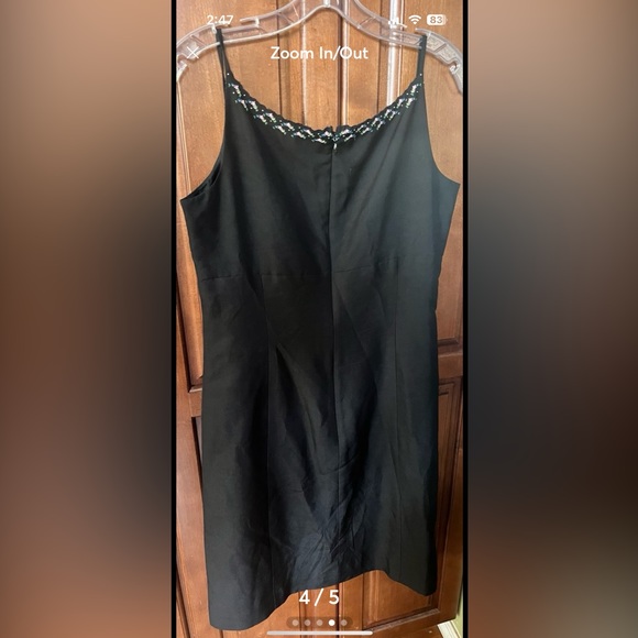 Ann Taylor silk size 8 black dress with embroidered scalloped top. - Picture 4 of 5